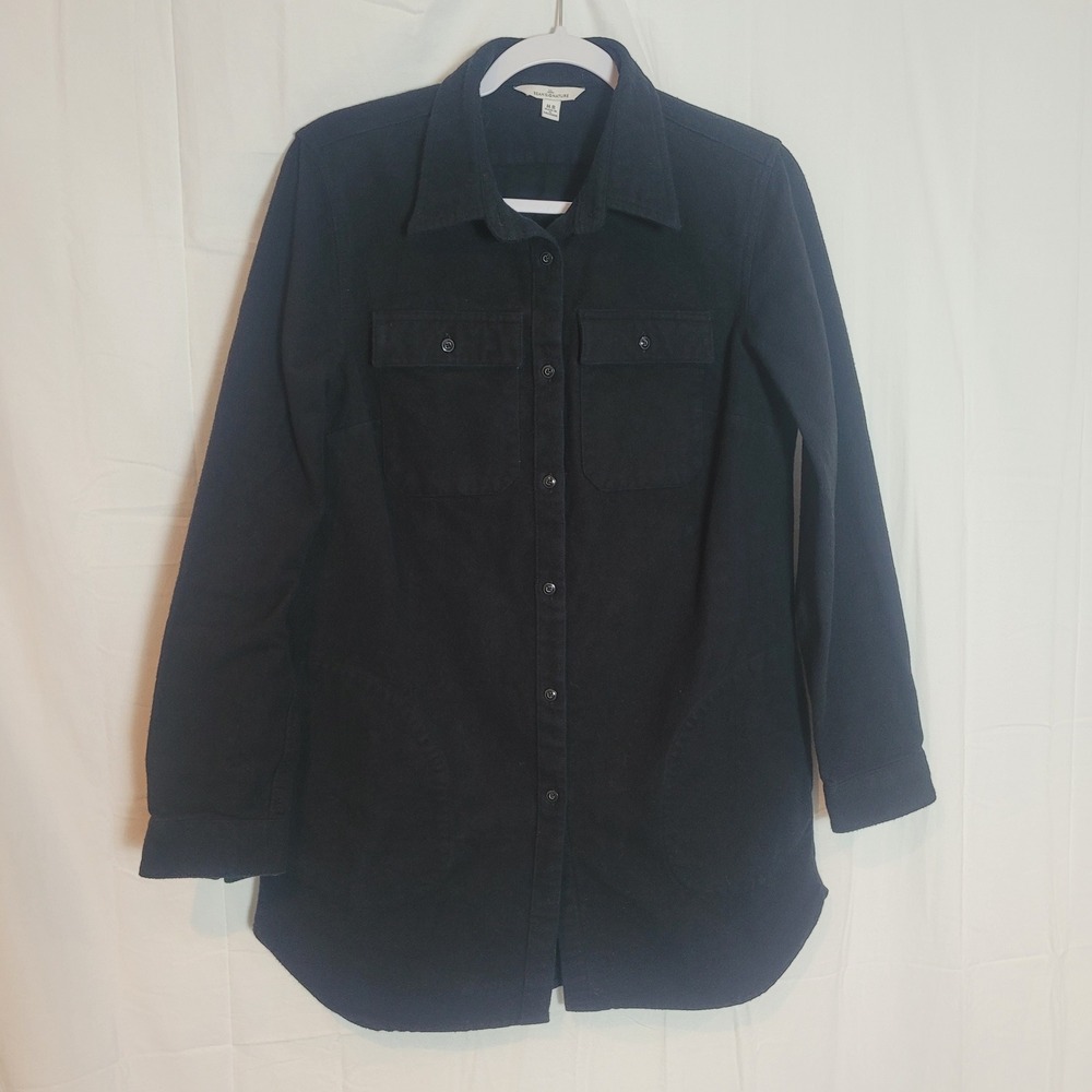 LL Bean Signature Archive Black Chamois Cloth Tunic Shirt Jacket Womens Medium